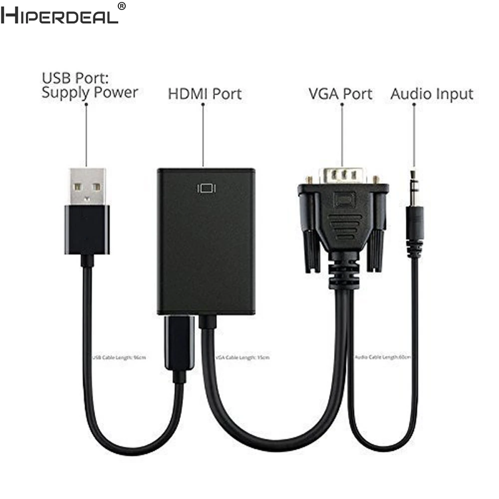 HIPERDEAL VGA разъем папа HDMI совместимый выход 1080P HD + Аудио ТВ AV видео кабель
