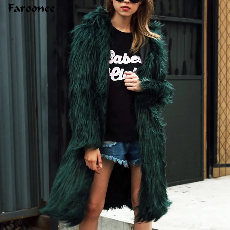 Длинное пушистое пальто из искусственного меха зимняя теплая куртка с капюшоном