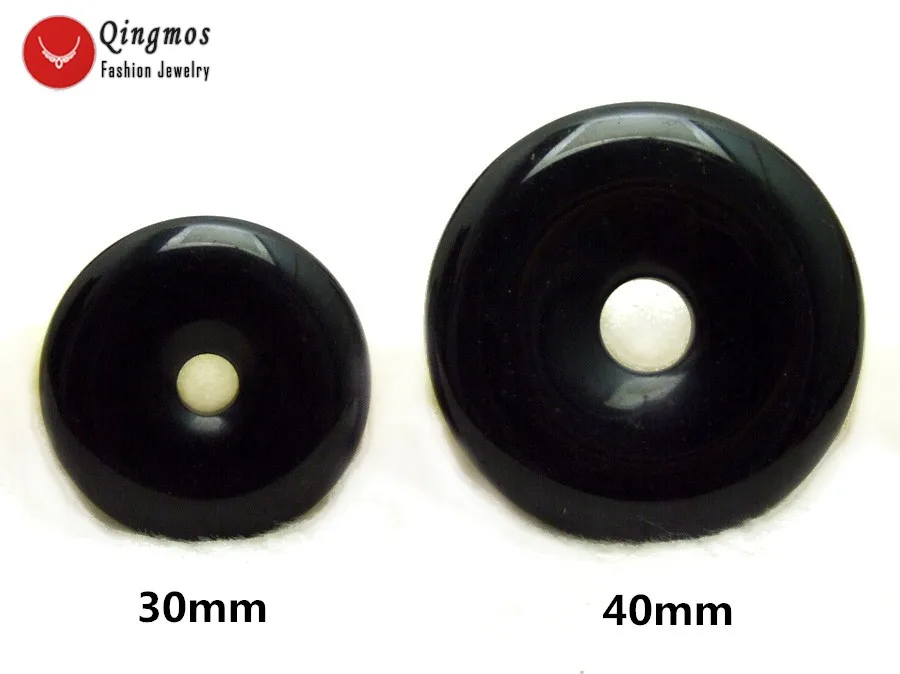 

Qingmos 1X Natural Agates Pendant for Women with 30mm Donuts Shape Genuine Black Agates Pendant Jewelry pen103 Free Shipping
