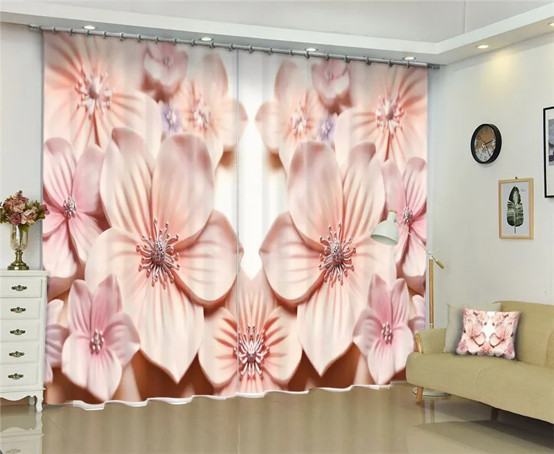 

Transparent Pink Curtains Luxury Blackout 3D Window Living Room wedding bedroom Cortinas Drapes Rideaux Customized pillowcase