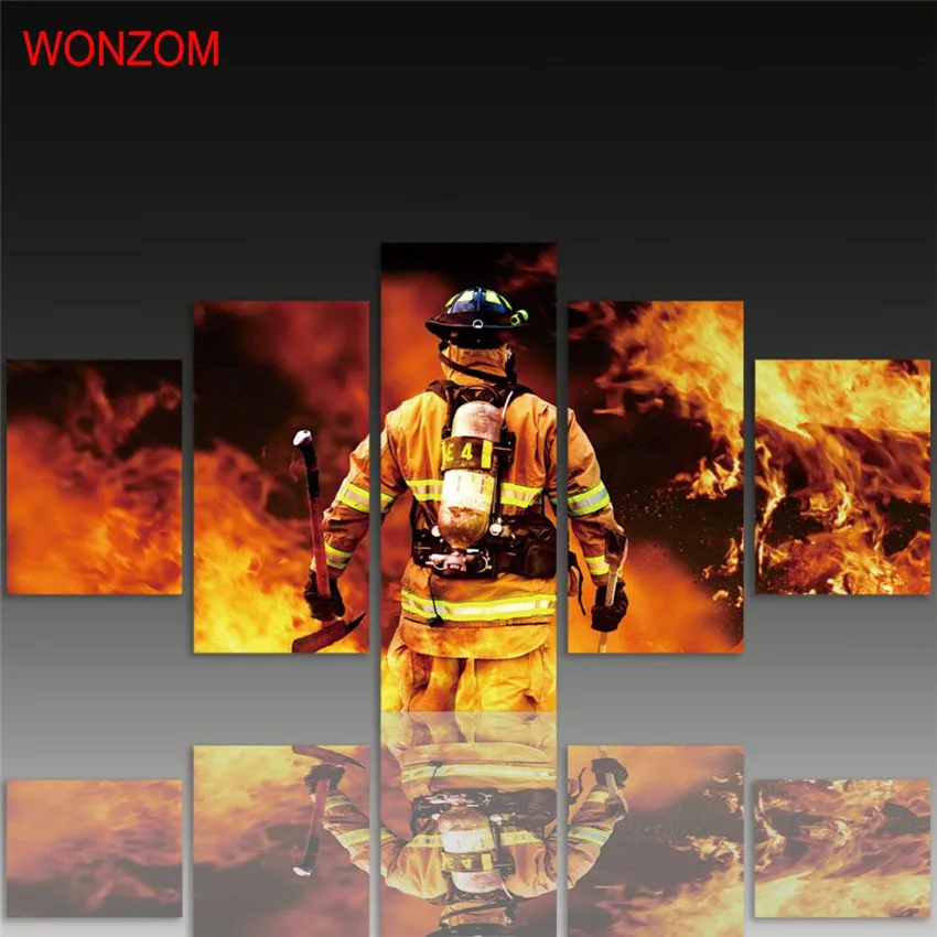 Картина из холста пожарного 5 шт. настенный художественный постер фотографии