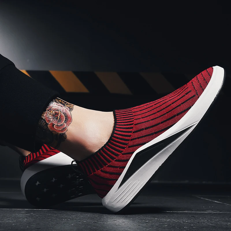 2018 летние мужские кроссовки для бега сетчатые носки слипоны спортивная обувь