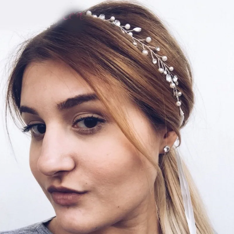 Свадебный обруч для невесты с жемчугом серебряный жемчужный волос аксессуары