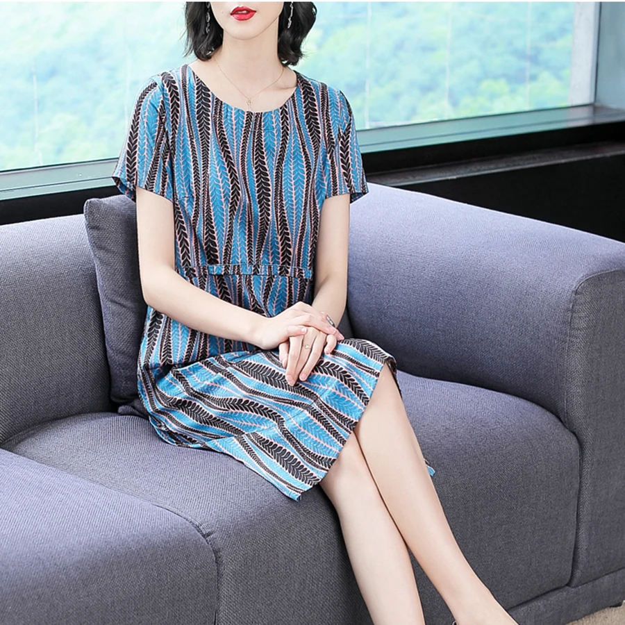 2019 винтажные синие полосатые шелковые пляжные платья миди летние новые 4XL