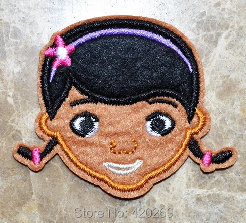 

HOT SALE Lovely Doc Brown Girl Iron On Patch Made of Cloth 100% Quality sew on patches Appliques kids 1st Time Aid Help