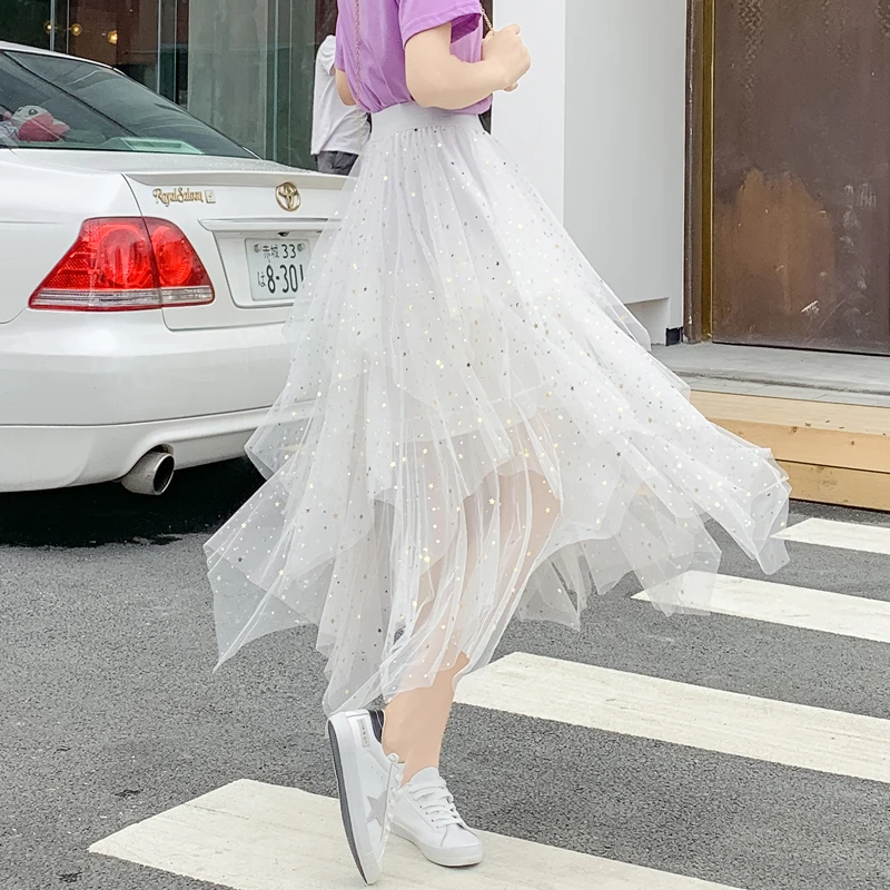 Женская юбка с блестками элегантная плиссированная средней длины в стиле