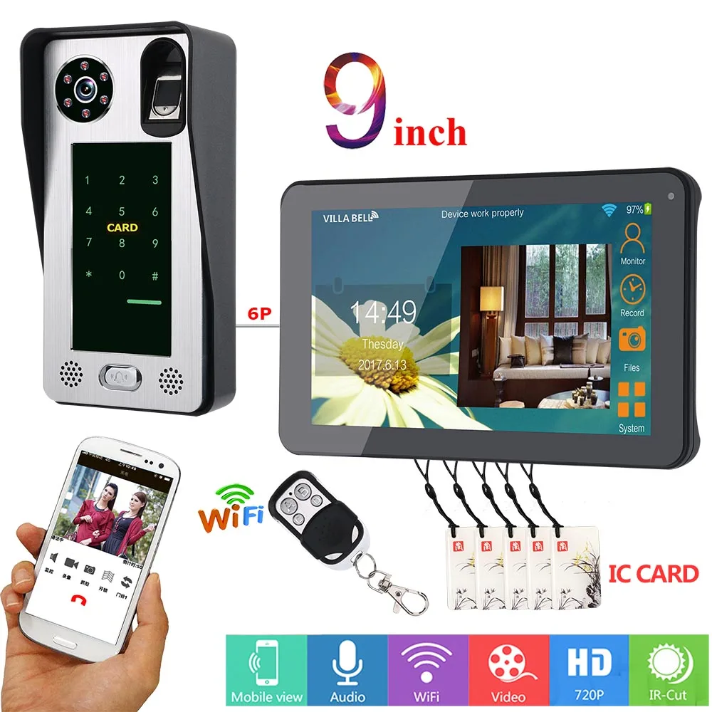 YobangSecurity отпечаток пальца пароль IC карта видеодомофон 9 дюймов LCD WIFI дверной