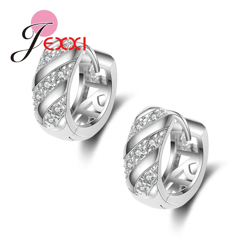 

Brand 925 Sterling Silver Ear Jewelry For Women Fashion Bridal Jewelry CZ Crystal Wedding Stud Earrings Femme Brinco