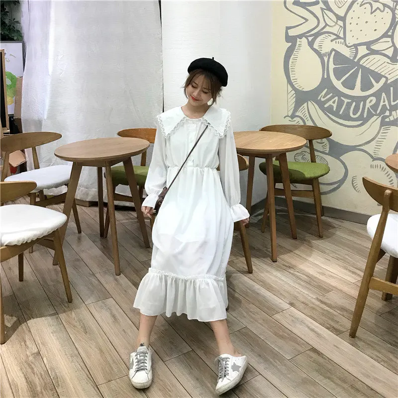 Женское плиссированное платье Alien Kitty повседневное простое белое с воротником