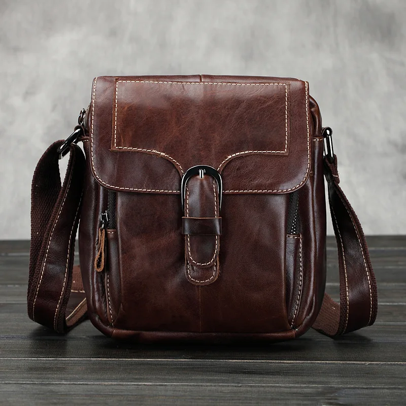 

Vintage fashion Genuine Leather Men Small Business Crossbody Shoulder Bags Casual Travel Messenger Bags Male Handbags