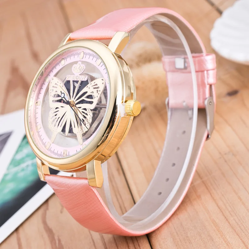 

Fashion Skeleton Watch Butterfly Hollow Reloj Hombre Dress Quartz Wristwatch Leather Band Women Clock Relojes Mujer
