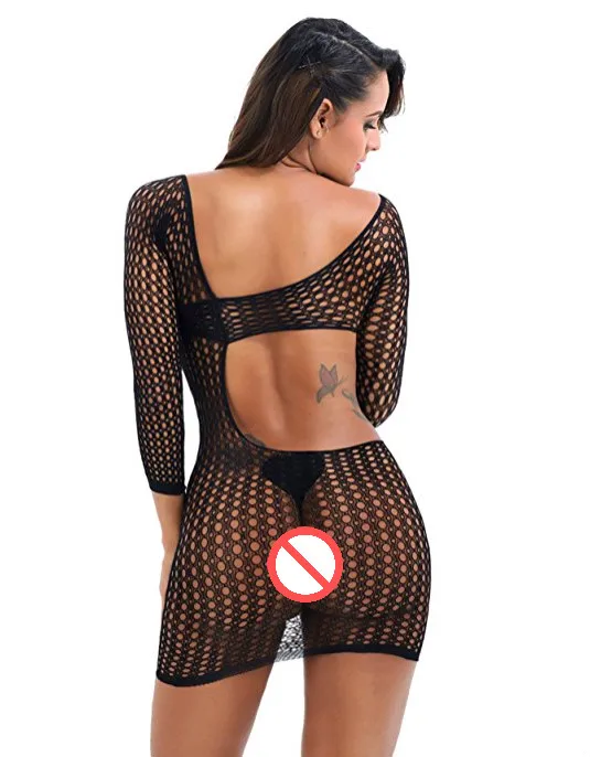 Sexi Женское боди Черное женское нижнее белье нейлоновое Ажурное сексуальное