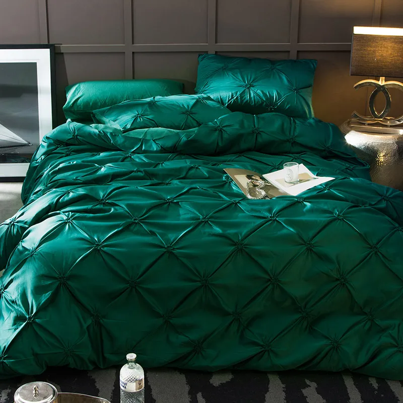 Luxury washed Silk soft Bedding set pinch pleat Bed King Queen Size 10 colors Duvet cover Bedsheet for ladys | Дом и сад