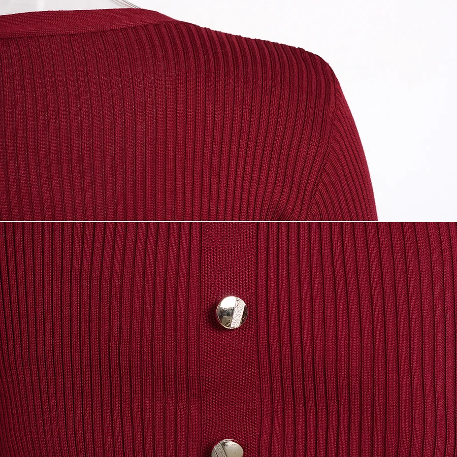 Трикотажное облегающее платье Для женщин 2018 осень зима Мода V шеи и пуговицы