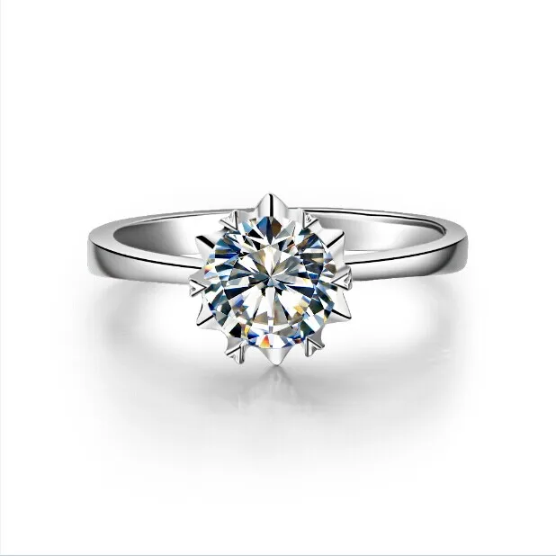 

Simple Snow Flake 0.5Ct 5.0mm Moissanite Diamond Ring Solid 18K White Gold Women Ring Fine White Gold Au750 Female Ring