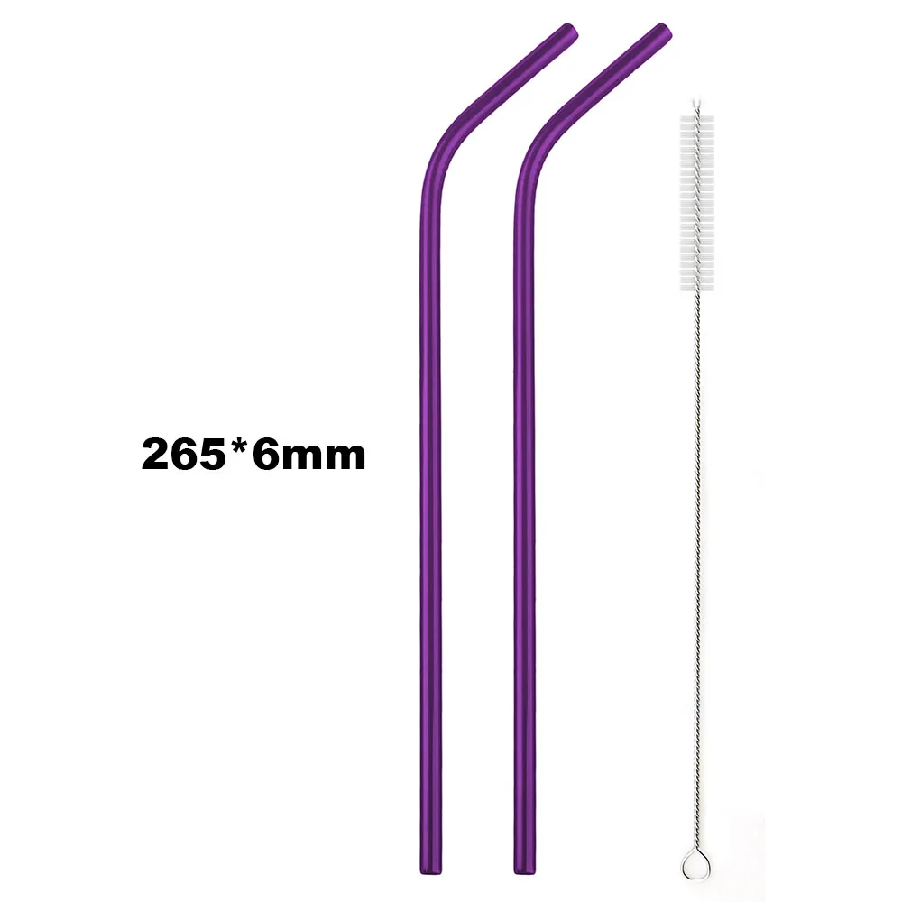 265x6mm Bend 100p Фруктовый сок диаметр 12 мм соломинки из нержавеющей стали 100 шт. Фиолетовый Многоразовые соломы металла стекляная соломинка для питья с чище кисточки комплект - Цвет: 265x6mm Bend 100p