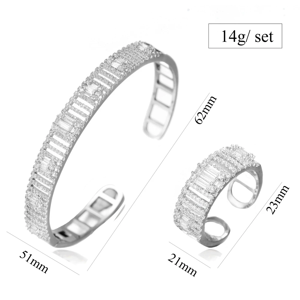 

SisCathy Brand New Luxury Cubic Zirconia Open Bangle Bracelet/Ring Jewelry Sets For Women Nigerian Dubai Wedding Jewelry Sets