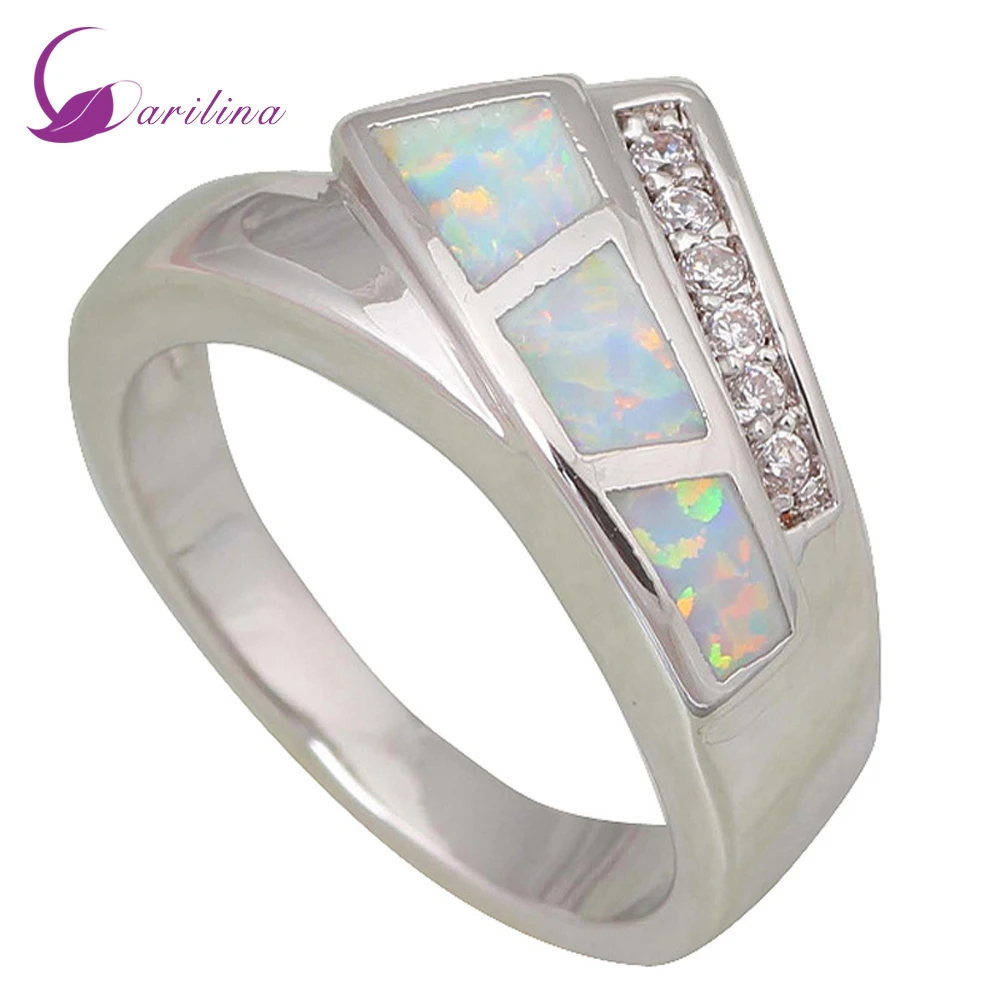 

Jewelry 2021 New Statement Ring For Women White Fire Opal Silver Color Filled Bridal Ring Size 5 6 7 8 9 10 R437
