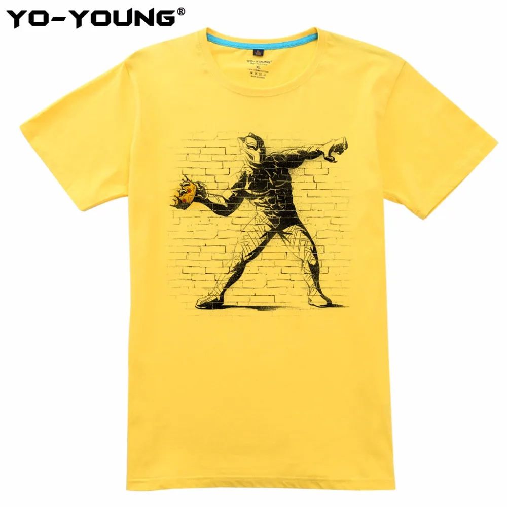 Yo-Young Men T shirts Superhero Black Panther Funny Design Digital Print 100% Cotton Casual Short Sleeve | Мужская одежда