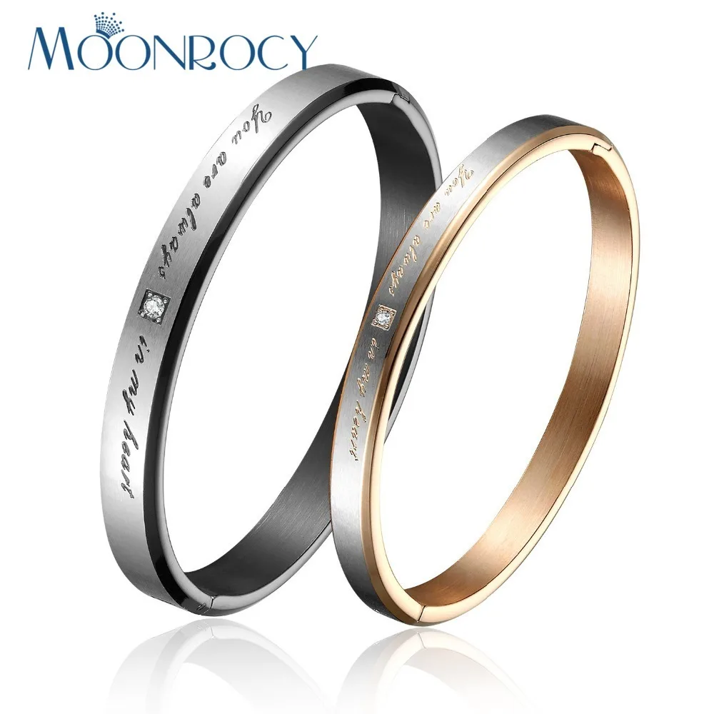 Браслет MOONROCY из титановой стали с кристаллами модные ювелирные изделия парный