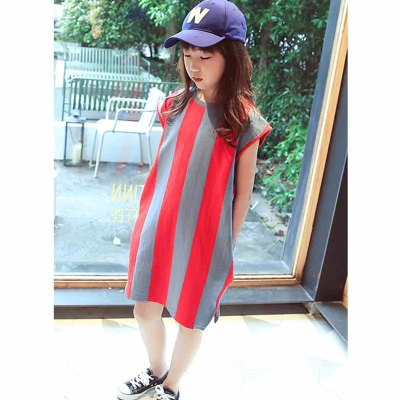 618Crew Neck Girls Dresses NNGZ Summer 5 TO 14 Pocket Kids A-line Party Casual Stripe Cotton | Детская одежда и обувь