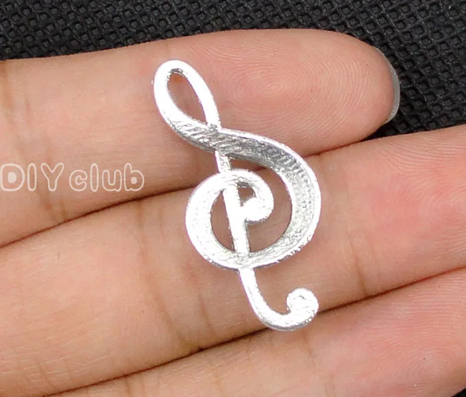 

60pcs-Musical Charms Antique Silver Tone Treble Clef Charm Pendant 33x15mm