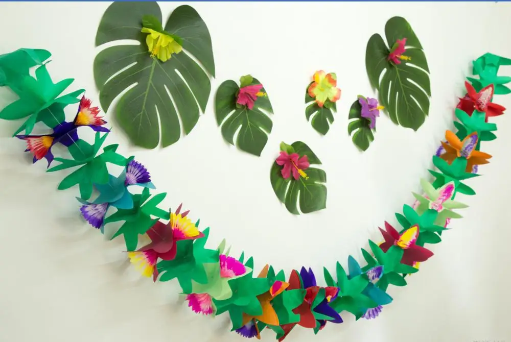 3 Pack 9 Feet Long Tropical Paper Tissue Garland Flower Banner for Luau Hawaiian Party Supplies Beach Decorations | Дом и сад