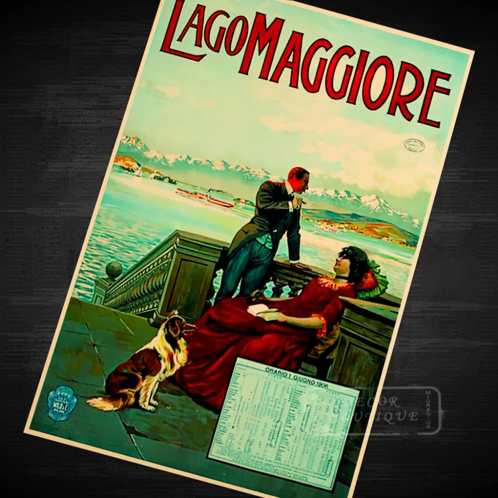 Лаго Маджоре путешествия Италия вид пейзаж Винтаж Ретро Крафт Холст Картина