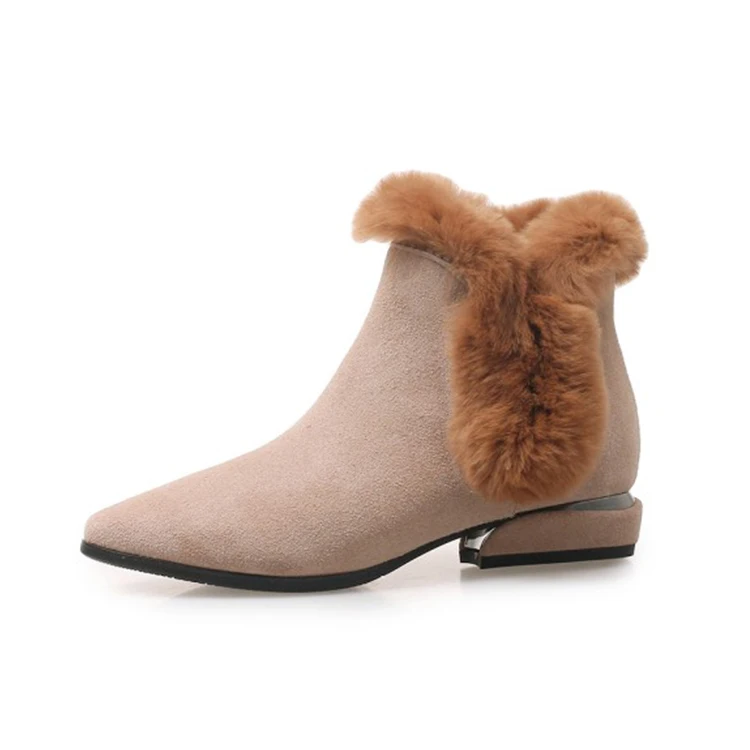 MLJUESE 2019 women snow boots Cow Suede black color Rome style pointed toe winter fur warm plush ankle | Обувь