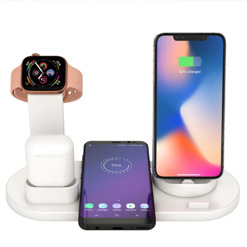 3 в 1 быстро Беспроводной Зарядное устройство станции с Тип usb C Micro USB Беспроводной Беспроводная зарядка для Iphone X apple Watch 4/3/2/1 Airpods 1/2