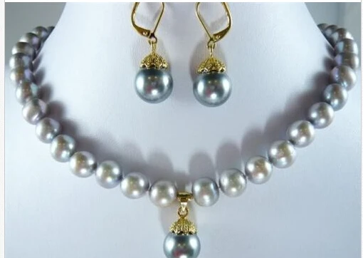free shipping $wholesale_jewelry_wig$ AA 7-8mm Grey Pearl Necklace Shell Earring Set | Украшения и аксессуары