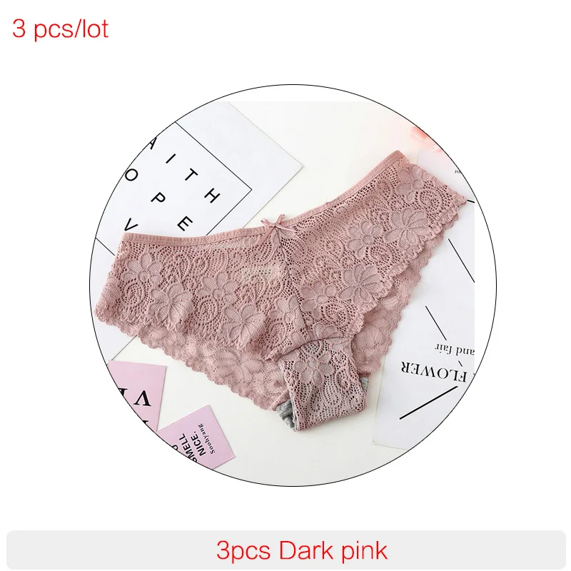 3pcs pink DERUILADY мода уютный нижнее белье трусы женские сексуальный Низкая талия стринги женское белье Высокое качество хлопок трусы Милый женщины трусики кружевной белье женское сексуальное - Цвет: 3pcs pink