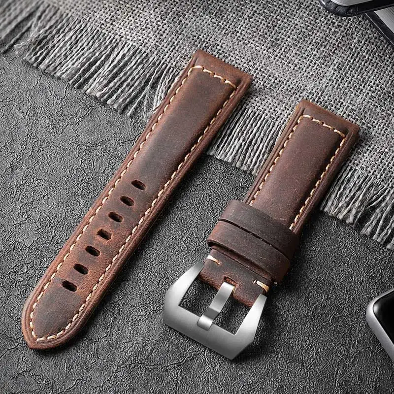 Silver-Brown Ремешок Carouse 22 мм 20 мм ручной работы из воловьей кожи для samsung Galaxy Watch Active 42 мм 46 мм gear sport S2 S3 классический ремешок для huawei GT 2 - Цвет ремешка: Silver-Brown