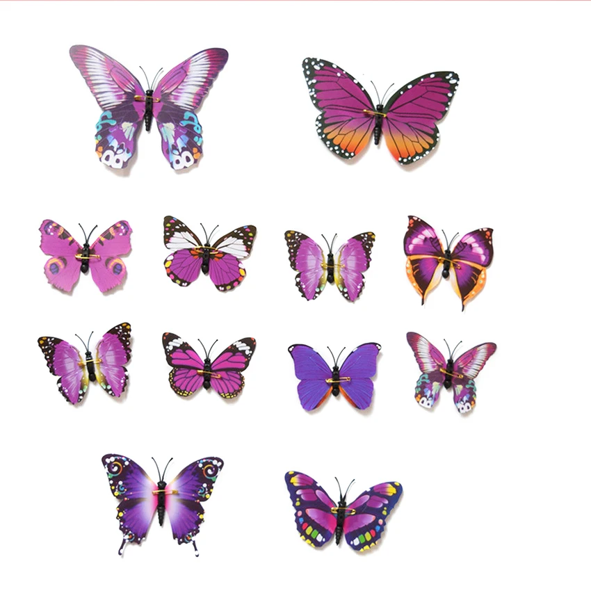Purple 12 шт./компл. 3D ПВХ стены S тикеры бабочки-магниты DIY 3D настенные палочки er домашний декор плакат дети гостиной настенный Декор комплект - Цвет: Purple