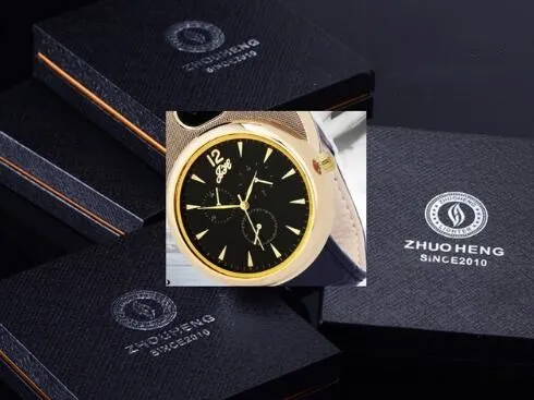 gold black with box Cigarette Lighter watch Men USB rechangeable Casual Quartz Watch fashion Arc Flameless Lighter Wristwatches clock JH338 - Цвет: gold black with box