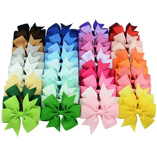 Newest 40 Pcs Ribbon Hair Bowknots Clips Girl Hairgrip Headware Hair Accessories