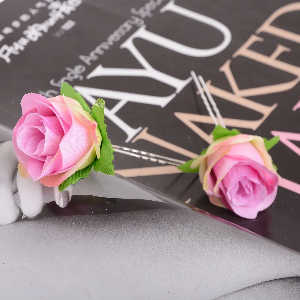 2 pc Imitated Rose Flowers Hair pins Handmade DIY Headdress 8 Colors Accessories for Women Bridal Wedding Jewlery | Украшения и