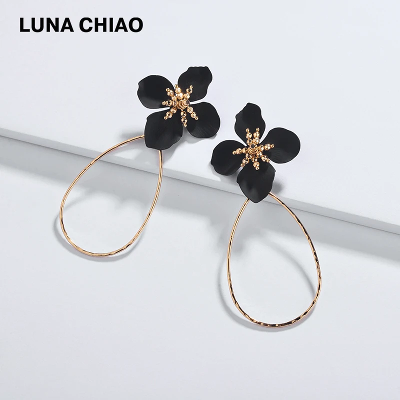 LUNA CHIAO модные трендовые дизайнерские черные матовые лакированные цветочные