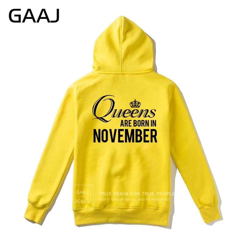 GAAJ "Queens are born in November" мужская толстовка с капюшоном, Женская толстовка на молнии, Мужская Высококачественная флисовая толстовка с принтом в стиле хип-хоп - Цвет: Yellow With Zipper