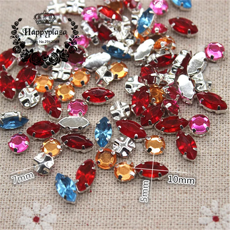 100 шт смешанных цветов акриловые круглые/конский глаз пришить на горный хрусталь