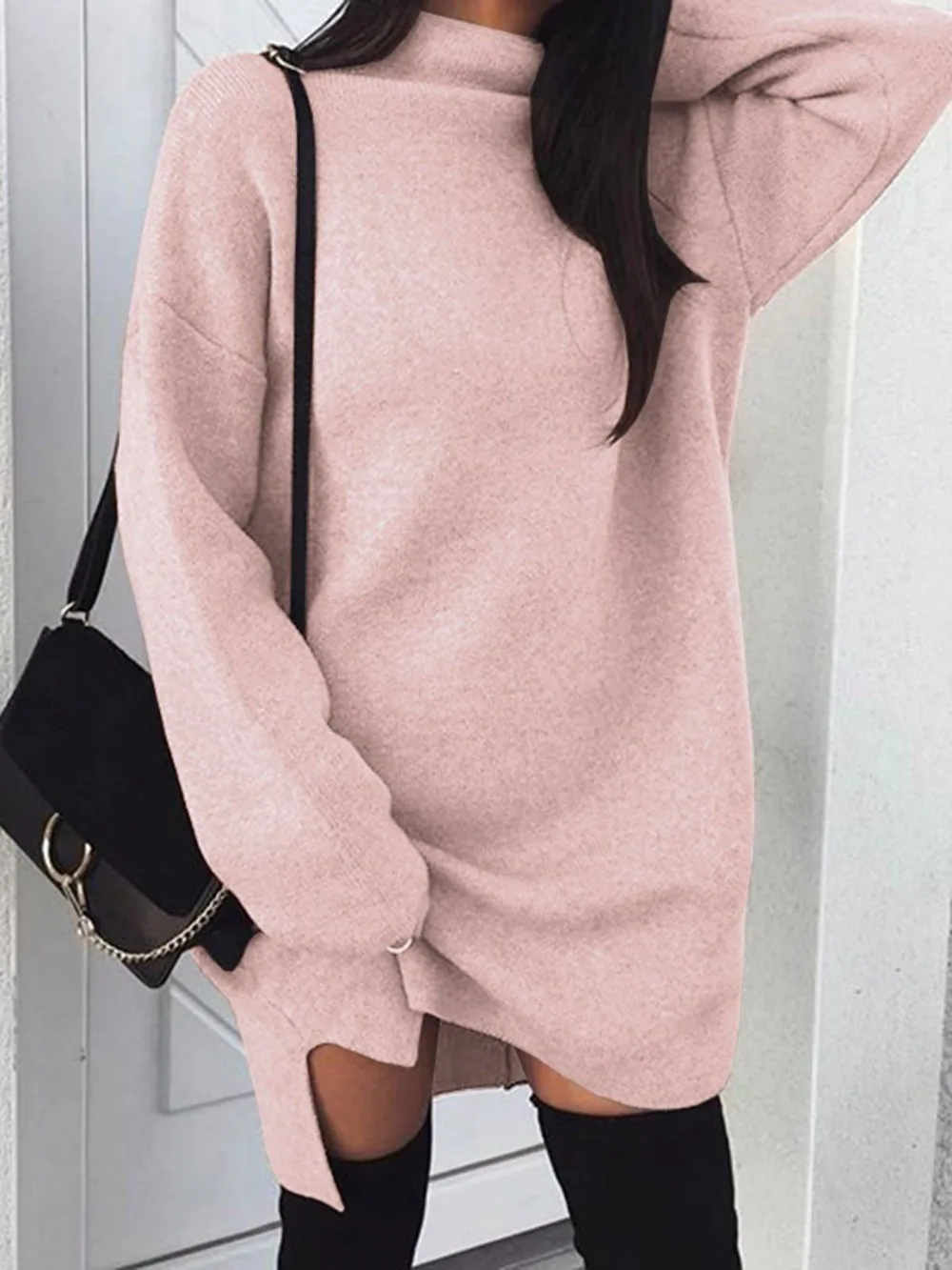 Spring Turtleneck Loose Long Sweater Women Pullovers Sexy Solid Knitted Jumpers Autumn SleeveTops WHOLESALE | Женская одежда