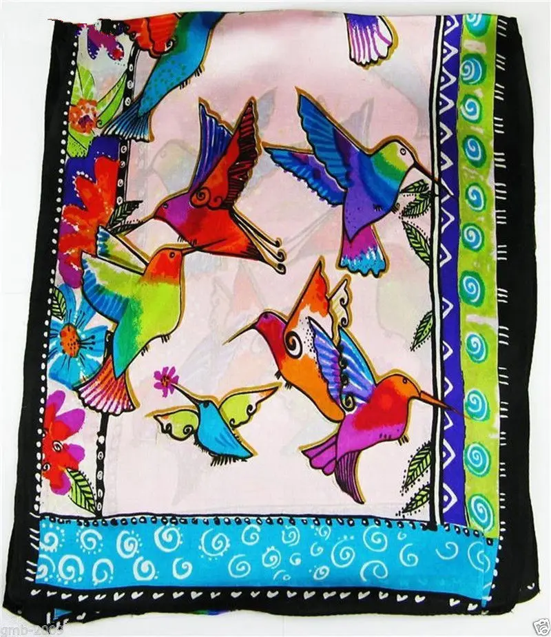 50 &quot x 10 мода розовый фон 100% шелк птицы животные рисунок длинный украл шарф|scarf silk