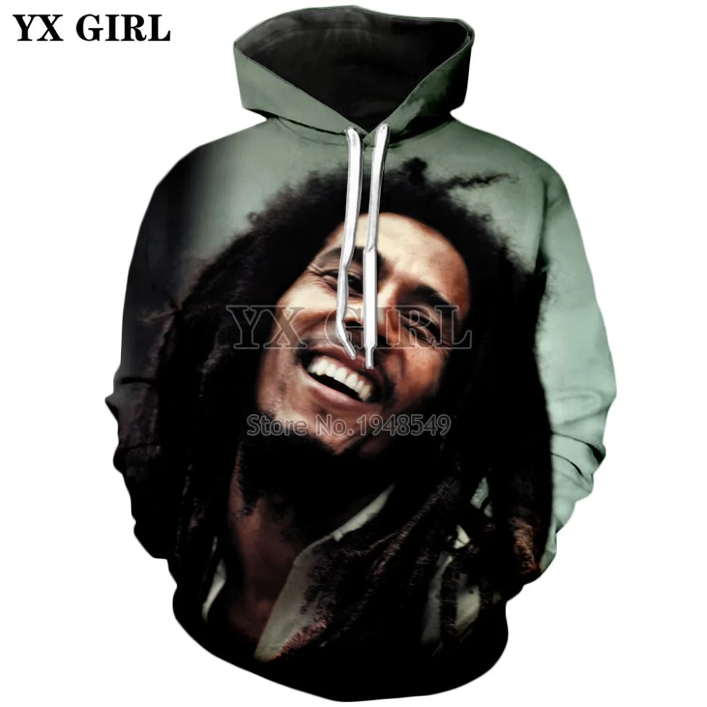 YX GIRL Drop shipping 2018 New Fashion Hip hop style Hoodie Reggae Bob Marley Print 3d Men's Women's Casual Hooded sweatshirt |
