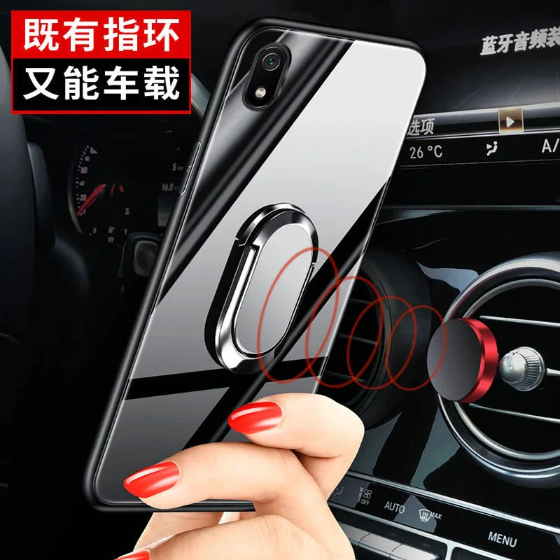 For Xiaomi Redmi 7A Case Hard Tempered Glass With Stand Ring Magnet Protective Back Cover for xiaomi redmi 7 7a phone shell | Мобильные