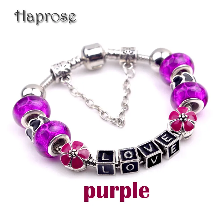 Модные украшения фиолетовый любящее сердце цветок Круглый Шарм Браслеты для Для