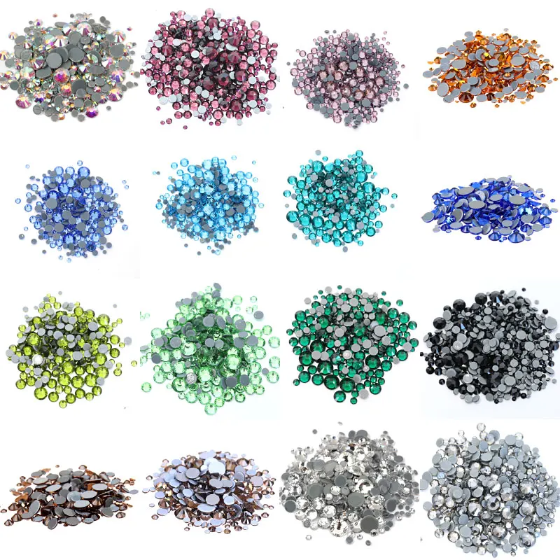 Стразы стеклянные смешанных размеров SS6 SS30 1000 шт.|hot fix rhinestone crystal|hot fixrhinestones glass |