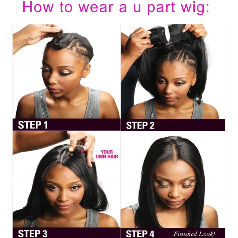 

U Part Wig Human Hair Yaki Straight Human Hair Wigs 130% 2x4 Middle Upart Brazilian Remy Hair Can Be Permed & Dye Flowerseason