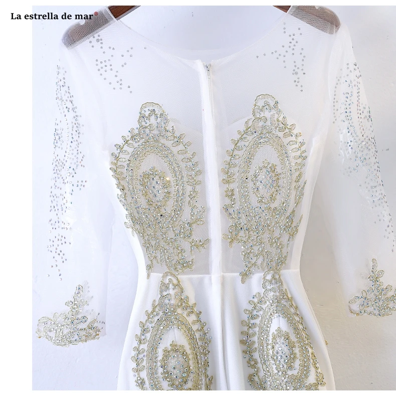 Свадебных гостевых dress2019 новое из кружева, с вырезом на шее с высоким воротом рукав цвета слоновой кости! Золотое сексуальное платье подружки невесты с юбкой-годе vestido madrinha