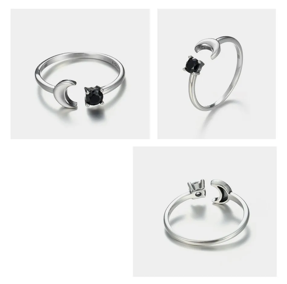 e-Manco 925 Silver Wedding Rings for Women Sterling Silver Open Ring Moon Shape Classic Zircon Fine Jewelry Romantic Love Gifts