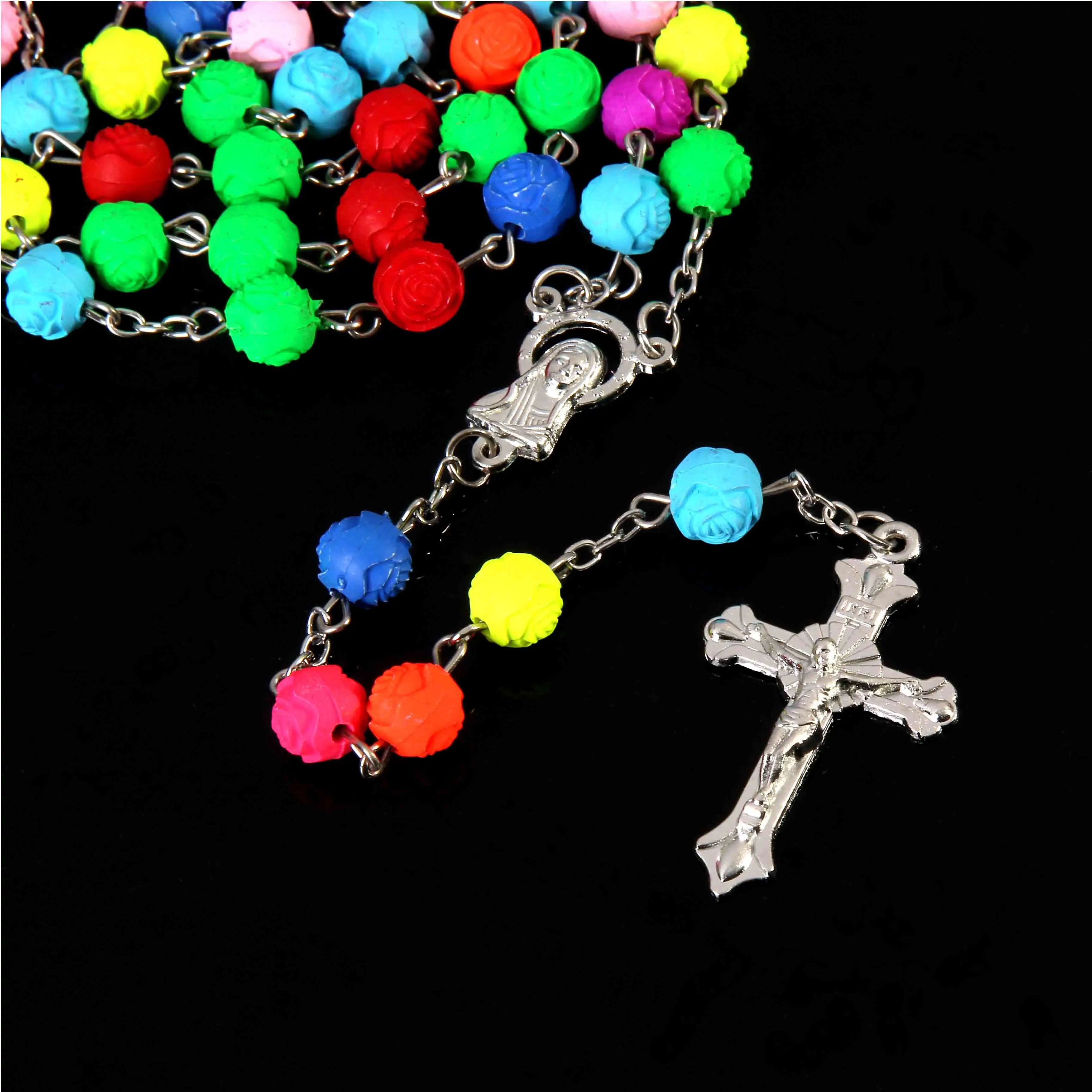 Новая Католическая Розария цепь спираль Роза бисера крест длинной цепи